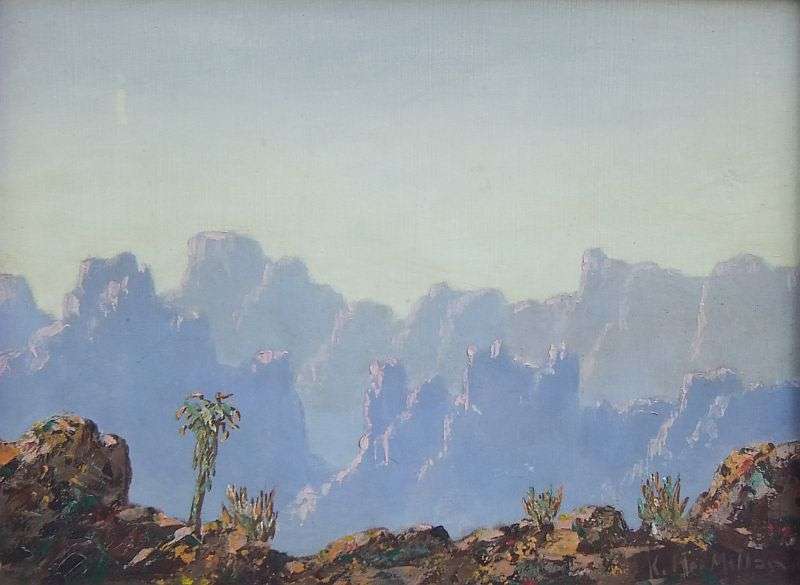 WOW !! A STUNNING ORIGINAL OIL ON BOARD OF A MOUNTAINOUS LANDSCAPE SIGNED K MACMILLAN