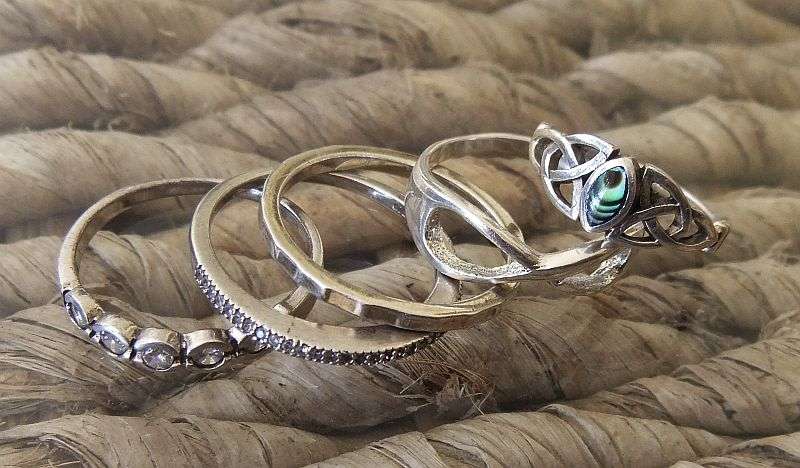 5 SOLID STERLING SILVER RINGS TO ADD TO YOUR COLLECTION ...FOR STACKING OR SINGLES...BID FOR ALL !!