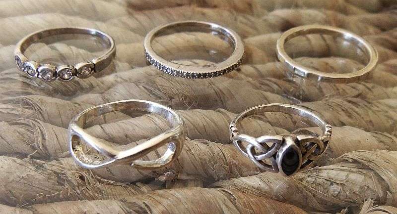 5 SOLID STERLING SILVER RINGS TO ADD TO YOUR COLLECTION ...FOR STACKING OR SINGLES...BID FOR ALL !!