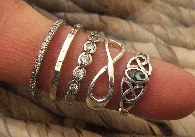 5 SOLID STERLING SILVER RINGS TO ADD TO YOUR COLLECTION ...FOR STACKING OR SINGLES...BID FOR ALL !!