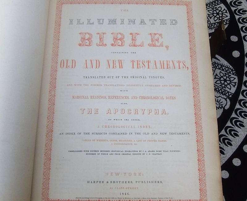 A MAGNIFICENT ANTIQUE FAMILY BIBLE DATED 1846 WITH BIRTHS ,DEATHS ,MARRIAGES & MARRIAGE CERTIFICATE