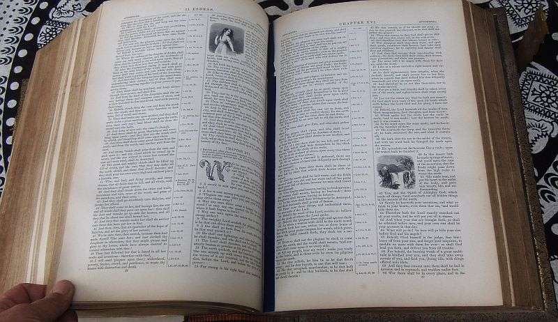 A MAGNIFICENT ANTIQUE FAMILY BIBLE DATED 1846 WITH BIRTHS ,DEATHS ,MARRIAGES & MARRIAGE CERTIFICATE