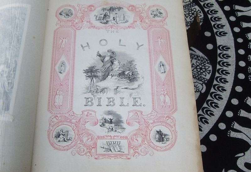 A MAGNIFICENT ANTIQUE FAMILY BIBLE DATED 1846 WITH BIRTHS ,DEATHS ,MARRIAGES & MARRIAGE CERTIFICATE