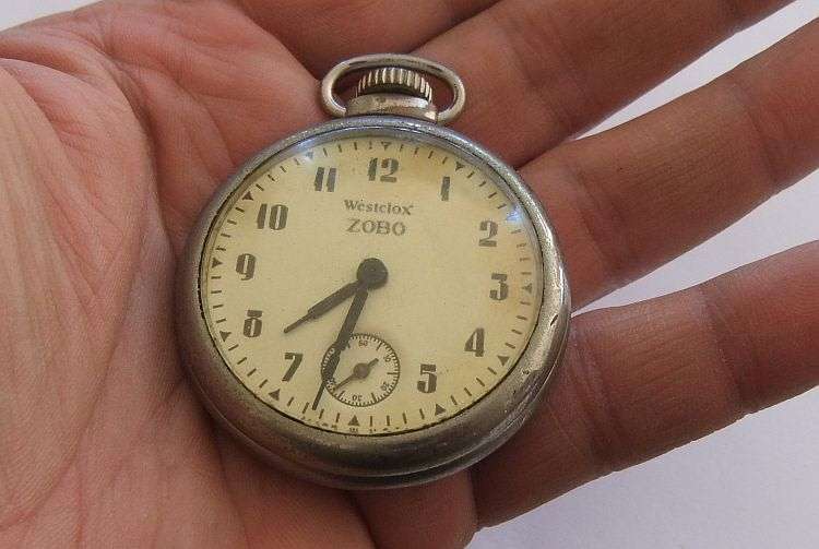 TOO COOL !! A VINTAGE " ZOBO " POCKET WATCH BY WESTCLOX U.S.A IN WORKING CONDITION !! RARE FIND !!