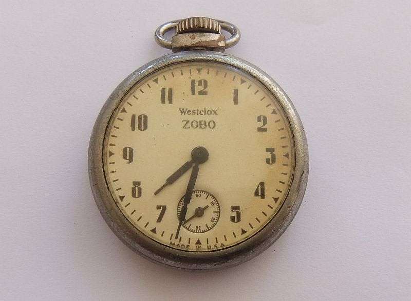 TOO COOL !! A VINTAGE " ZOBO " POCKET WATCH BY WESTCLOX U.S.A IN WORKING CONDITION !! RARE FIND !!