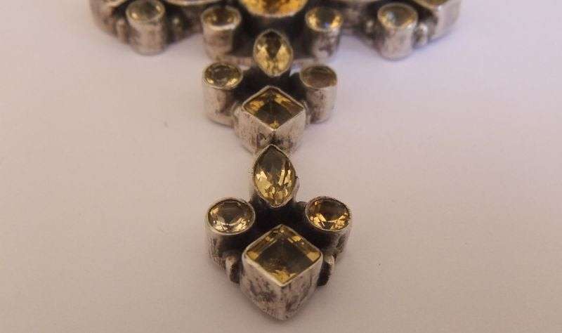 AN AMAZING "" HUGE "" SOLID STERLING SILVER CROSS PENDANT SET WITH EYE CATCHING FACETED STONES !!