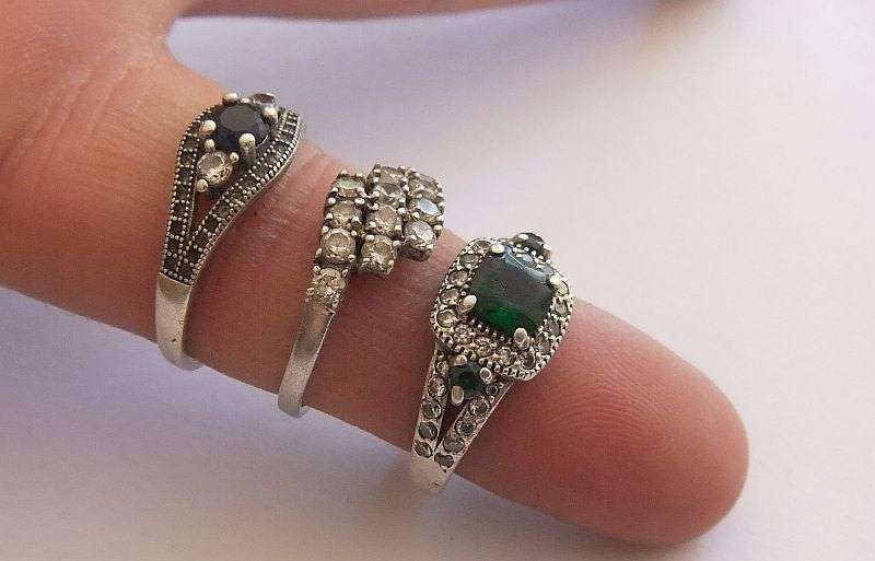MEGA DEAL !! 3 BEAUTIFUL STERLING SILVER RINGS SET WITH VARIOUS FACETED STONES !! BIDDING FOR ALL 3