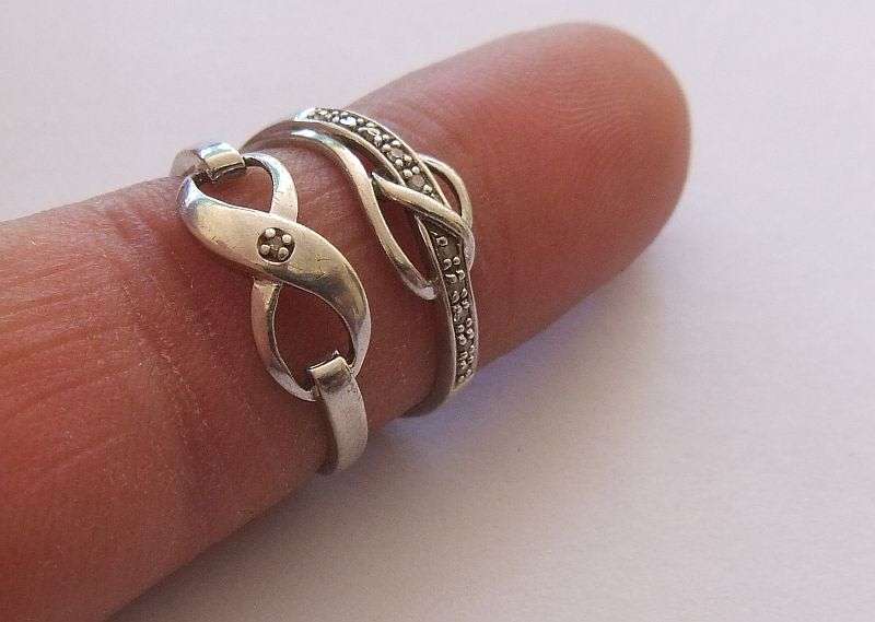 TWO STERLING SILVER RINGS - ETERNITY & FACETED STONES - BID FOR BOTH