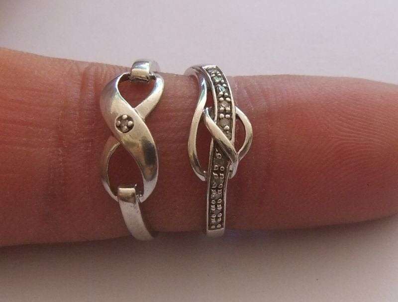 TWO STERLING SILVER RINGS - ETERNITY & FACETED STONES - BID FOR BOTH
