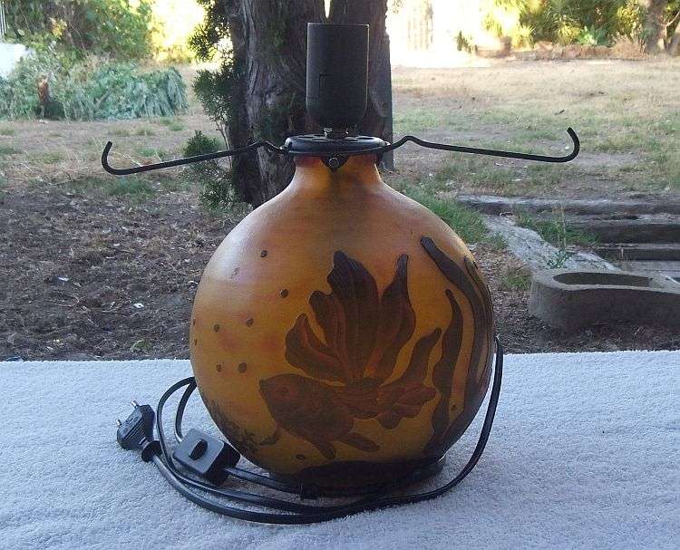 AN ABSOLUTELY STUNNING GALLE / LOETZ STYLE CAMEO GLASS LAMP WITH FISHY MOTIFS ... WOW , WOW , WOW !!