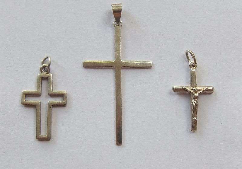 DIVINE DEAL !! A LOT OF THREE SOLID STERLING SILVER CROSS PENDANTS ...ONE BID FOR ALL