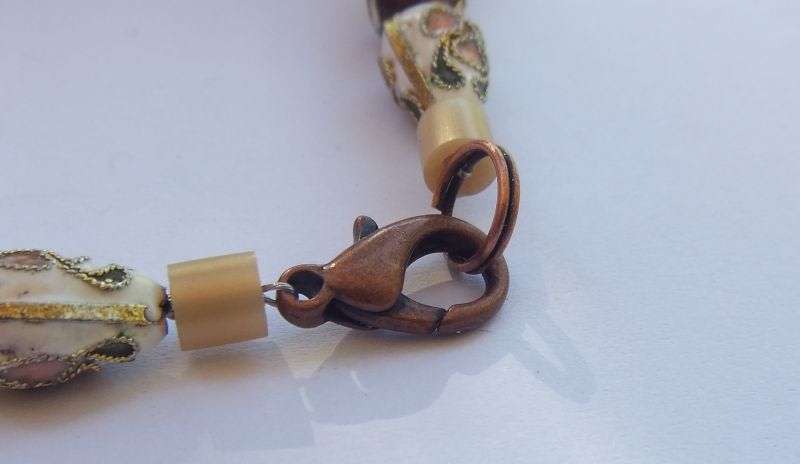 A TOTALLY GORGEOUS HAND MADE CLOISONNE , ART GLASS AND METAL BRACELET WITH EASY CLIP CLASP ...WOW !!