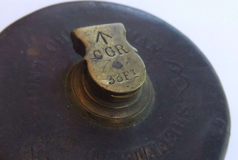 BRILLIANT RARE FIND !! A WORLD WAR ERA MILITARY ISSUED MEASURING TAPE !! LEATHER AND BRASS !! COOL