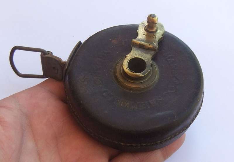 BRILLIANT RARE FIND !! A WORLD WAR ERA MILITARY ISSUED MEASURING TAPE !! LEATHER AND BRASS !! COOL