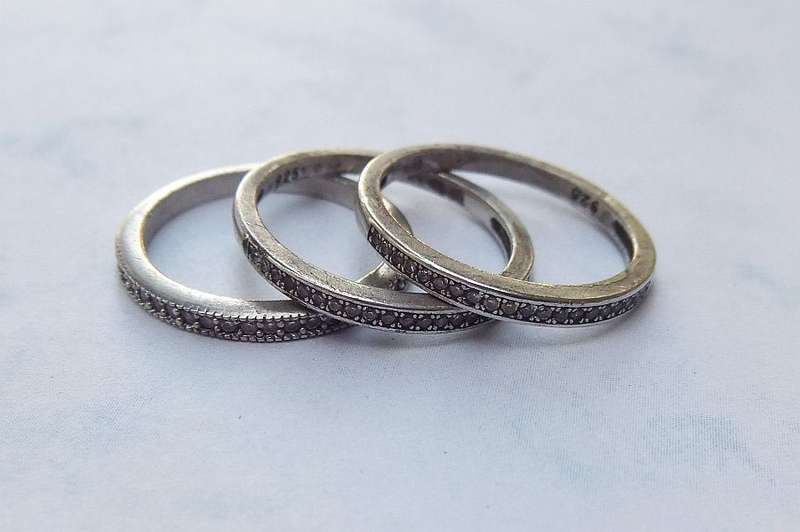 WOW !! THREE FABULOUS ""HALF ETERNITY"" SOLID STERLING SILVER RINGS TO ACCENTUATE YOUR COLLECTION !!