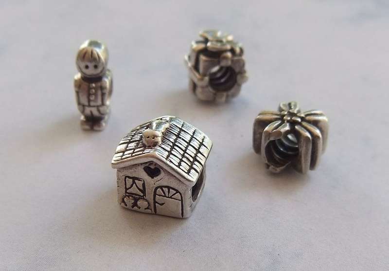 PERFECT FOR YOUR PANDORA BRACELET !! FOUR TOTALLY SOLID STERLING SILVER CHARMS !! HAPPY THEMES !!