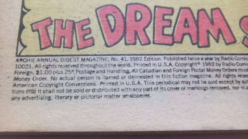 1982 EDITION !!  VINTAGE COMICS DIGEST "" ARCHIE ANNUAL ""  NO 41 !! FREE COMBINING !!