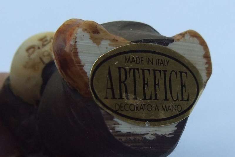 A VERY CUTE VINTAGE HAND PAINTED ITALIAN MADE FIGURE OF A MUSICIAN MONK BY ARTEFICE !!
