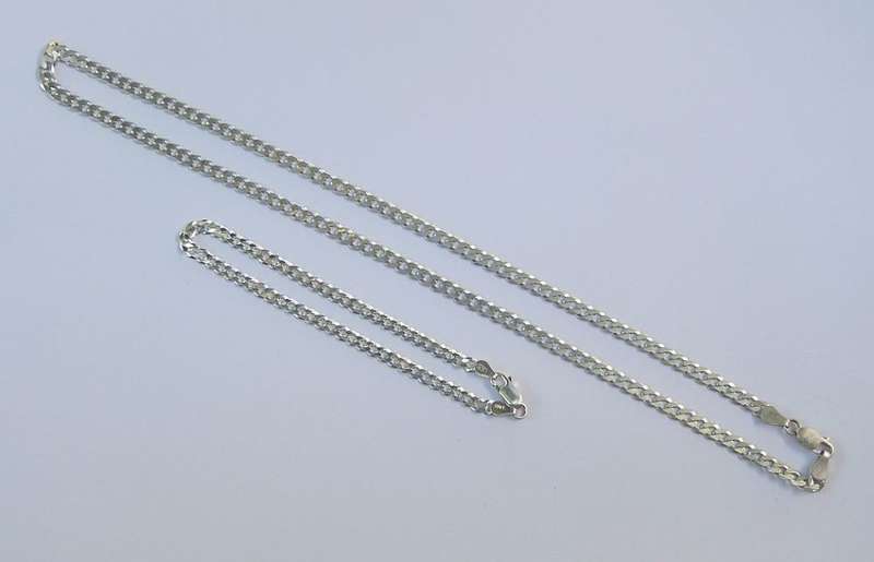 ULTIMATE DEAL !! A SOLID STERLING SILVER CURB LINK NECKLACE AND BRACELET !! BID FOR BOTH !! WOW !!