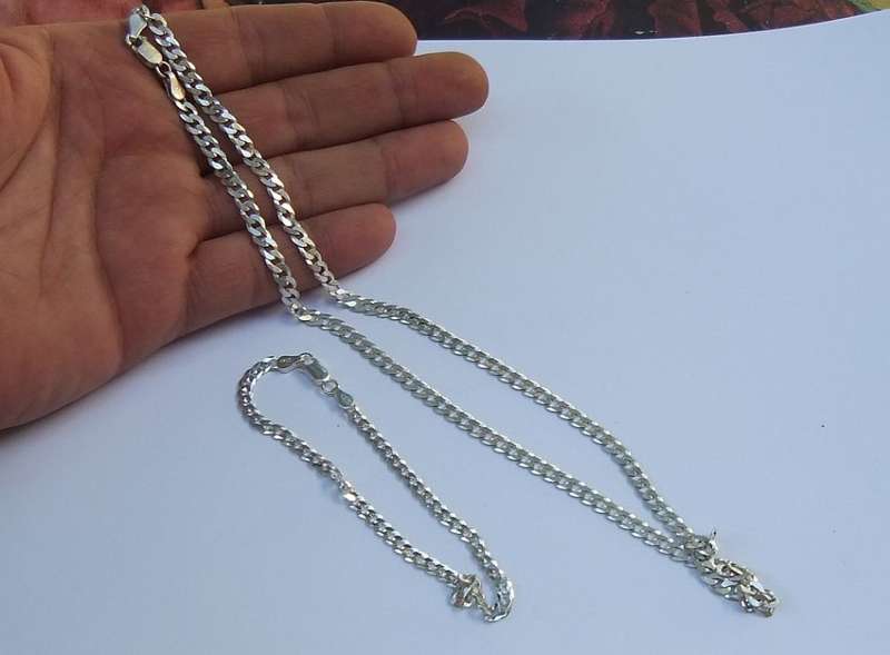 ULTIMATE DEAL !! A SOLID STERLING SILVER CURB LINK NECKLACE AND BRACELET !! BID FOR BOTH !! WOW !!