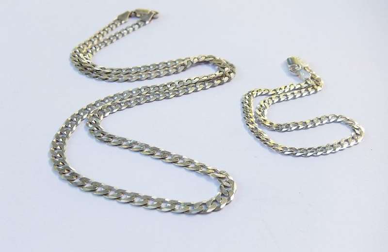 ULTIMATE DEAL !! A SOLID STERLING SILVER CURB LINK NECKLACE AND BRACELET !! BID FOR BOTH !! WOW !!