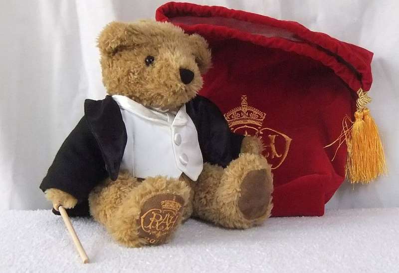 A LIMITED EDITION 2015 SERIES TEDDY BEAR WITH BAG MADE FOR THE ROYAL ALBERT HALL THEATRE