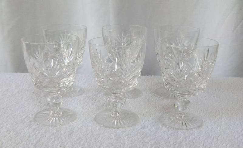A BRILLIANT VINTAGE SET OF 6 GLASSES BY STUART CRYSTAL OF ENGLAND - MARKED - PERFECT