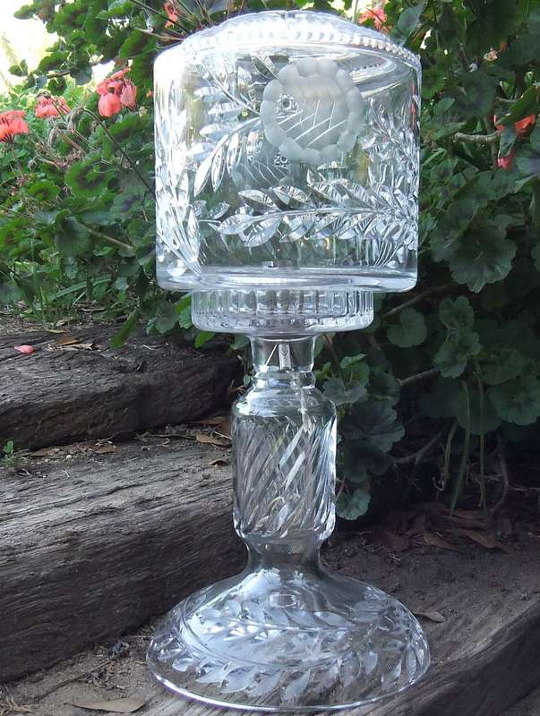 AMAZING FIND !! A TALL HEAVY ALMOST 4KG 2 PIECE CUT GLASS LAMP !! NEVER SEEN BEFORE !!