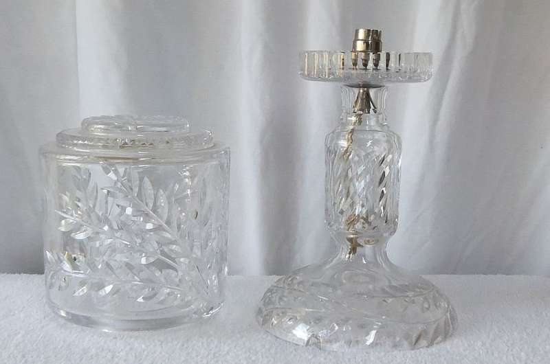 AMAZING FIND !! A TALL HEAVY ALMOST 4KG 2 PIECE CUT GLASS LAMP !! NEVER SEEN BEFORE !!