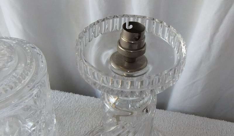 AMAZING FIND !! A TALL HEAVY ALMOST 4KG 2 PIECE CUT GLASS LAMP !! NEVER SEEN BEFORE !!