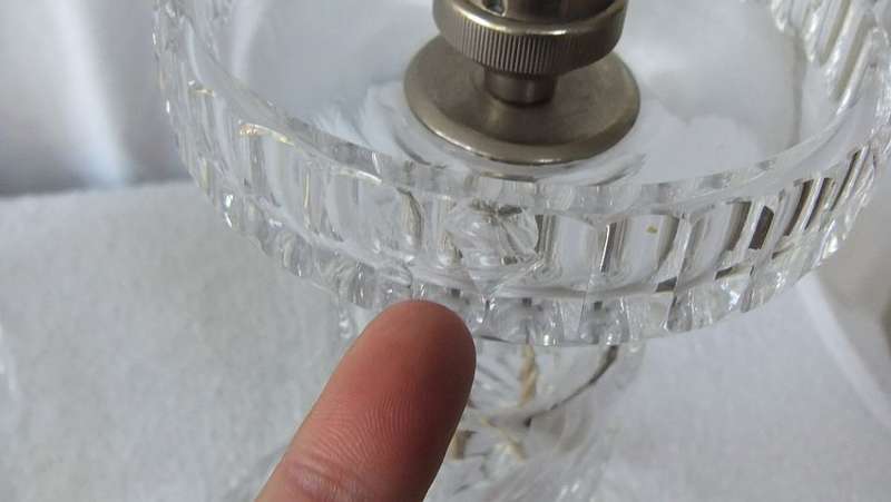 AMAZING FIND !! A TALL HEAVY ALMOST 4KG 2 PIECE CUT GLASS LAMP !! NEVER SEEN BEFORE !!