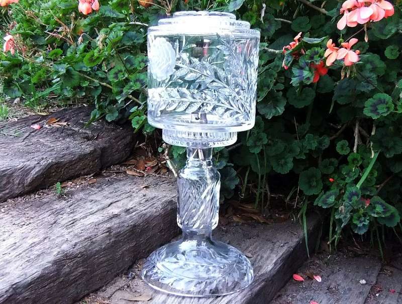 AMAZING FIND !! A TALL HEAVY ALMOST 4KG 2 PIECE CUT GLASS LAMP !! NEVER SEEN BEFORE !!