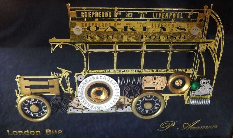A VERY COOL VINTAGE FRAMED STEAMPUNK BUS THEME WALL HANGING / DECORATION !! UNUSUAL AND DETAILED !!