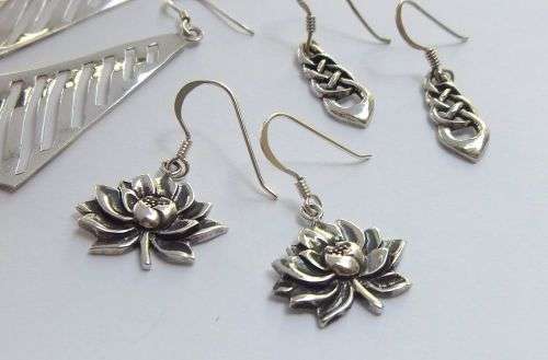 TRIPLE DEAL !! THREE STYLISH PAIRS OF SOLID STERLING SILVER EARRINGS !! BID FOR THE LOT !! SWEET !!