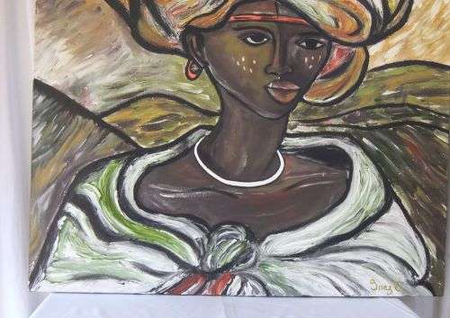 A BEAUTIFULLY PAINTED ORIGINAL OIL ON CANVAS OF A TRADITIONAL WOMAN SIGNED BY THE ARTIST INEZ C !!