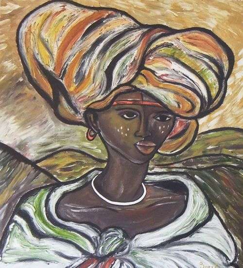 A BEAUTIFULLY PAINTED ORIGINAL OIL ON CANVAS OF A TRADITIONAL WOMAN SIGNED BY THE ARTIST INEZ C !!