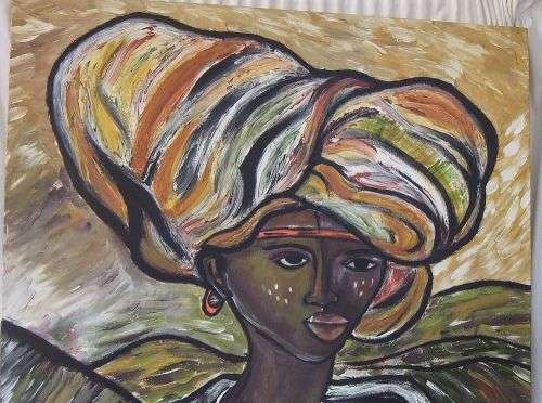 A BEAUTIFULLY PAINTED ORIGINAL OIL ON CANVAS OF A TRADITIONAL WOMAN SIGNED BY THE ARTIST INEZ C !!
