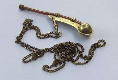 A RARE OLD COPPER AND BRASS BOSUNS WHISTLE WITH FOB WATCH CHAIN - SEE PICS - COOL PIECE !!