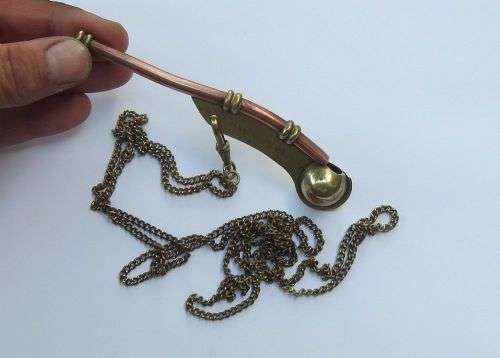 A RARE OLD COPPER AND BRASS BOSUNS WHISTLE WITH FOB WATCH CHAIN - SEE PICS - COOL PIECE !!