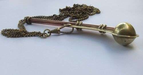 A RARE OLD COPPER AND BRASS BOSUNS WHISTLE WITH FOB WATCH CHAIN - SEE PICS - COOL PIECE !!