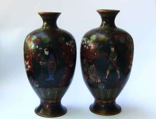 A rare pair of Antique Japanese miniature cloisonne vases - Circa 1880