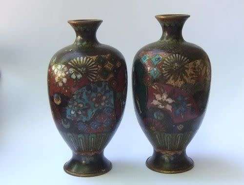 A rare pair of Antique Japanese miniature cloisonne vases - Circa 1880