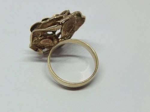 A GORGEOUS GOLD PLATED DESIGNER ROSE FORM SOLID STERLING SILVER RING - FREE SHIPPING