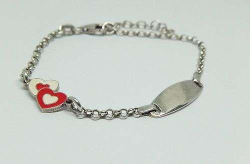 R1 START !! A FABULOUS SOLID STERLING SILVER BRACELET WITH IDENTITY PLATE AND HEART MOTIF !!