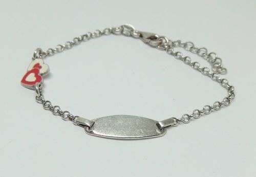 R1 START !! A FABULOUS SOLID STERLING SILVER BRACELET WITH IDENTITY PLATE AND HEART MOTIF !!