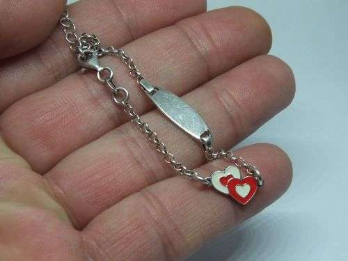 R1 START !! A FABULOUS SOLID STERLING SILVER BRACELET WITH IDENTITY PLATE AND HEART MOTIF !!