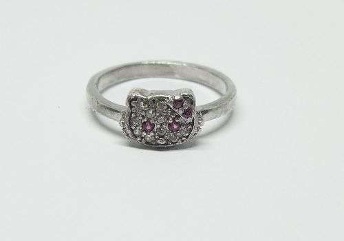 R1 START !! AN EXTREMELY CUTE SOLID STERLING SILVER `HELLO KITTY` MOTIF RING !! FREE COMBINING !!
