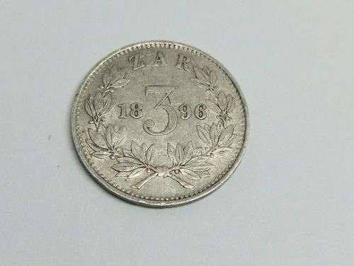 R1 START !!  AN 1896 THREEPENCE COIN OF THE ``Z.A.R `` - STERLING SILVER !! FREE COMBINING !!