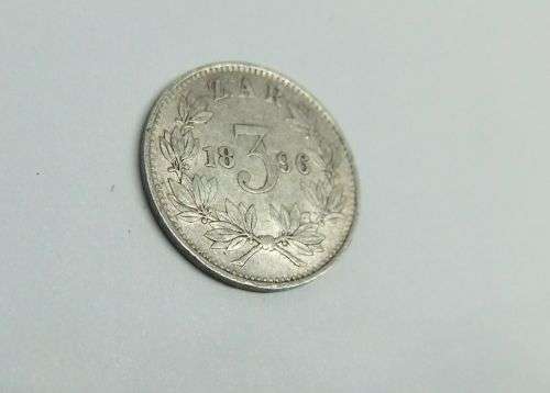 R1 START !!  AN 1896 THREEPENCE COIN OF THE ``Z.A.R `` - STERLING SILVER !! FREE COMBINING !!