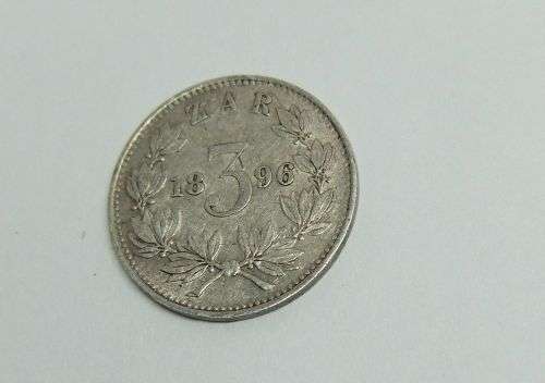 R1 START !!  AN 1896 THREEPENCE COIN OF THE ``Z.A.R `` - STERLING SILVER !! FREE COMBINING !!
